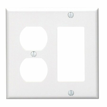 LEVITON 2-Gang Smooth Plastic Single Rocker/Duplex Outlet Wall Plate, White 002-80455-00W